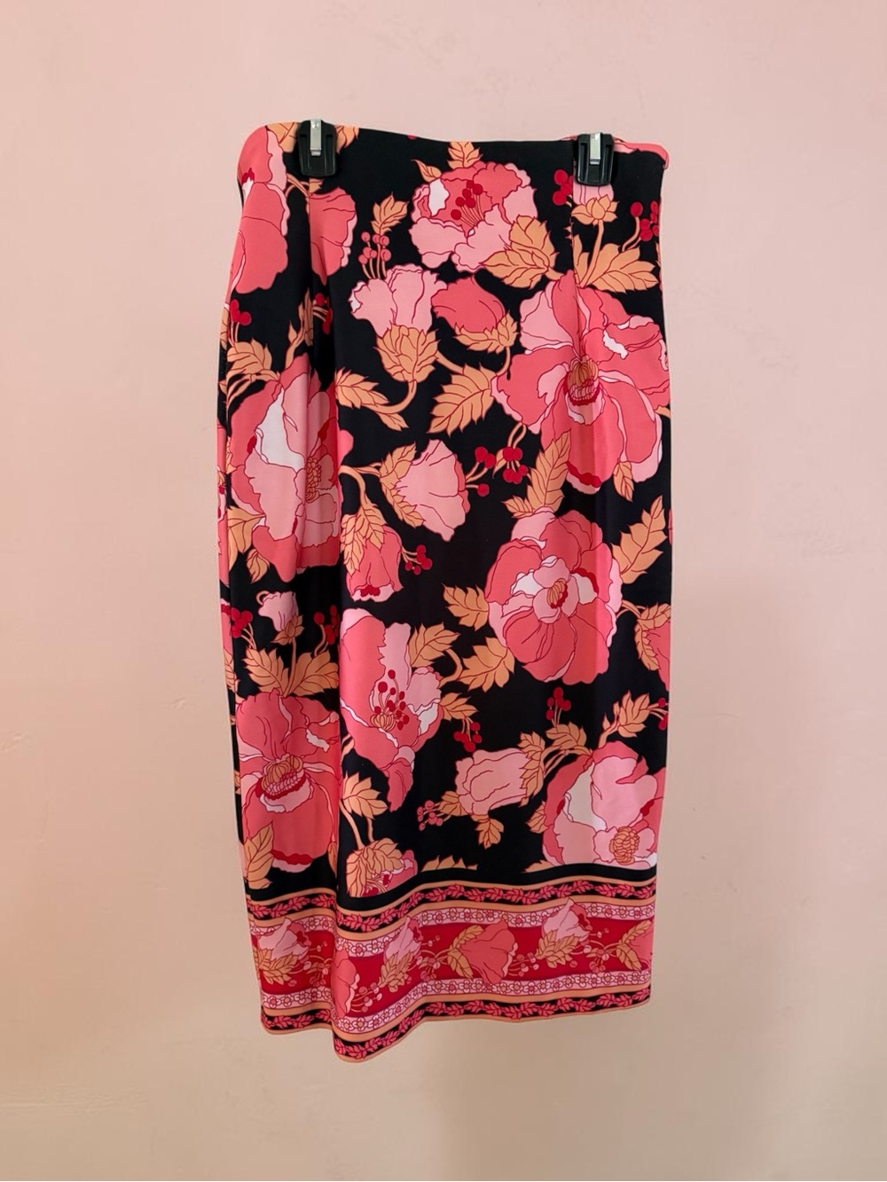 Retro NY&CO Black & Pink Floral Midi Skirt